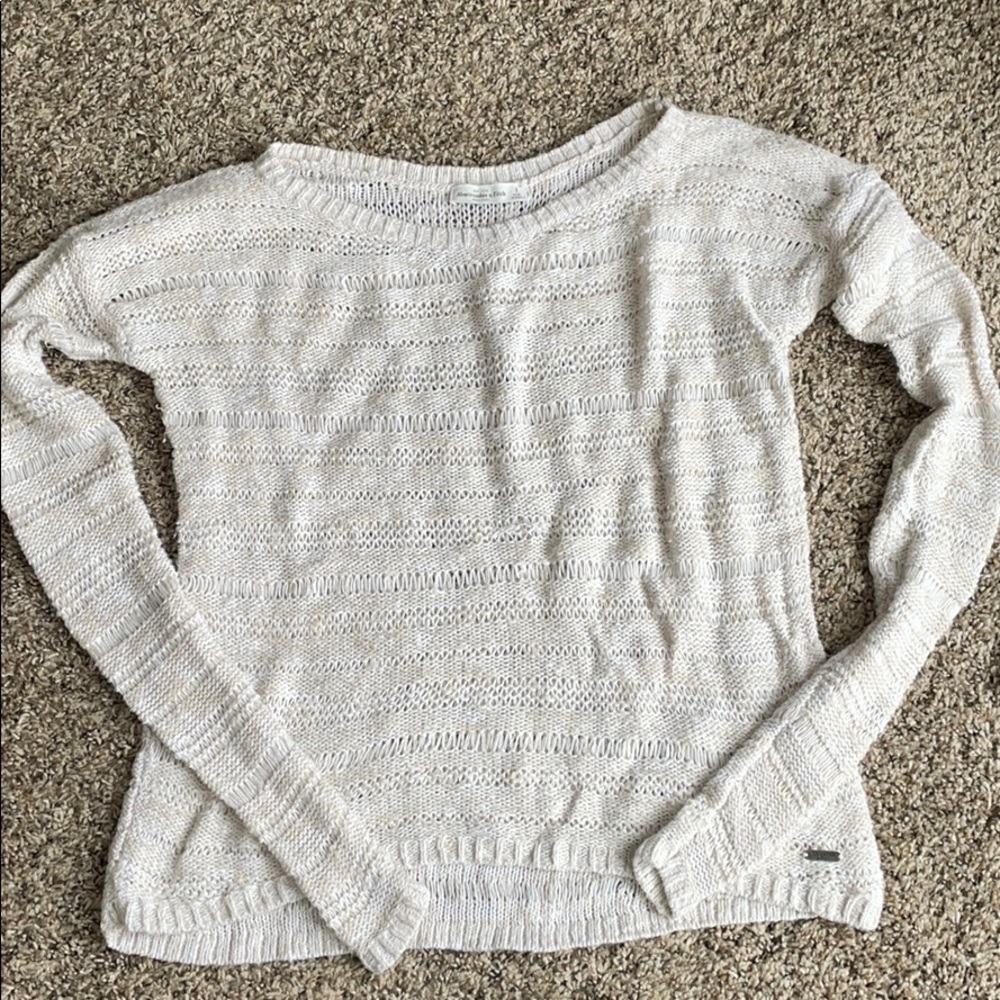 Knit, boat neck tan/off white sweater